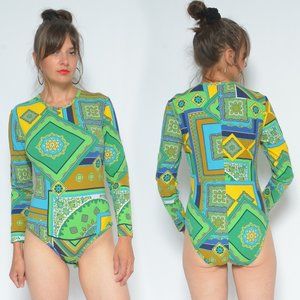 Vintage Geometrical Long Sleeved Bodysuit (M)
